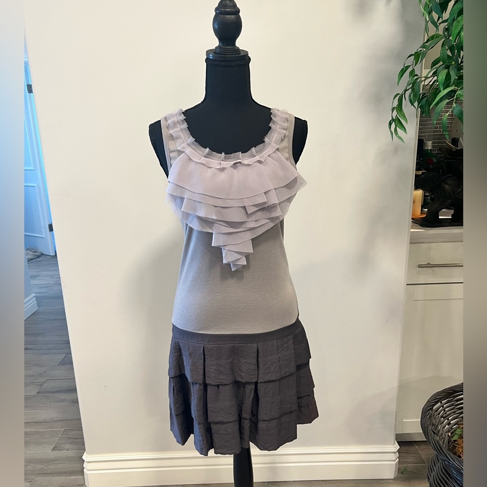 Pleated, Chiffon-detailing neckline Tank Top Dress